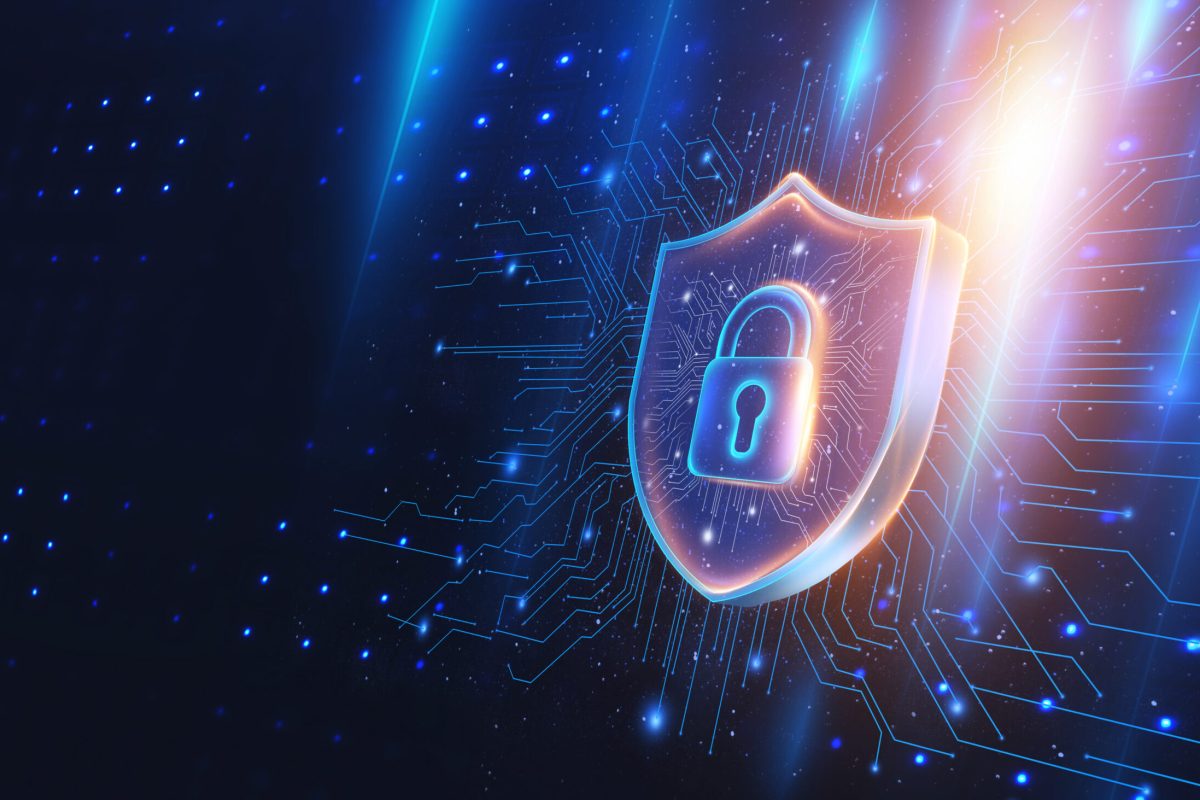 Network security system, neon. Personal data information. Technology services in the field of information and cybersecurity. Internet technologies.